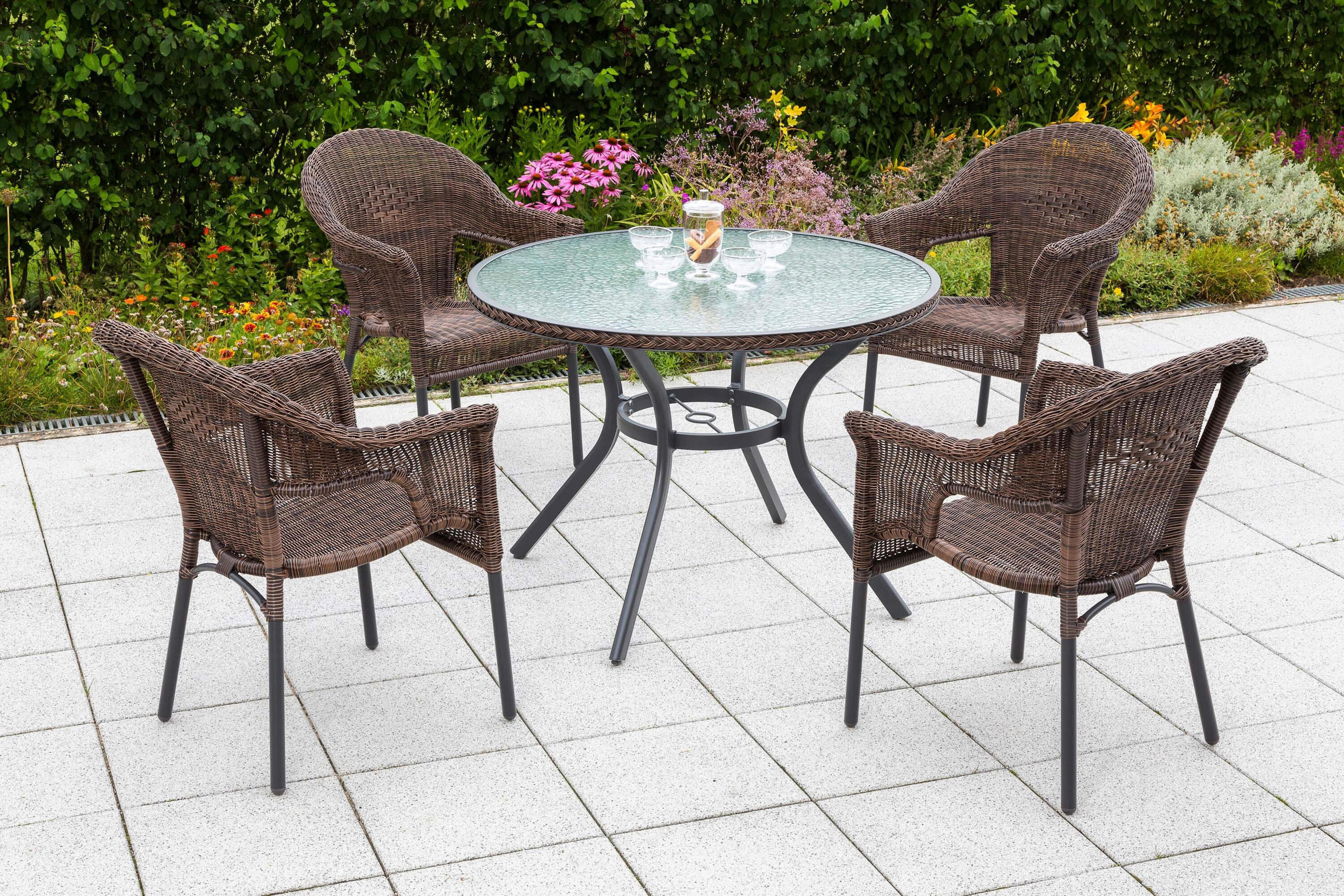GARTENTISCHGRUPPE Aluminium  - Dunkelbraun/Graphitfarben, KONVENTIONELL, Glas/Kunststoff - Gardenson