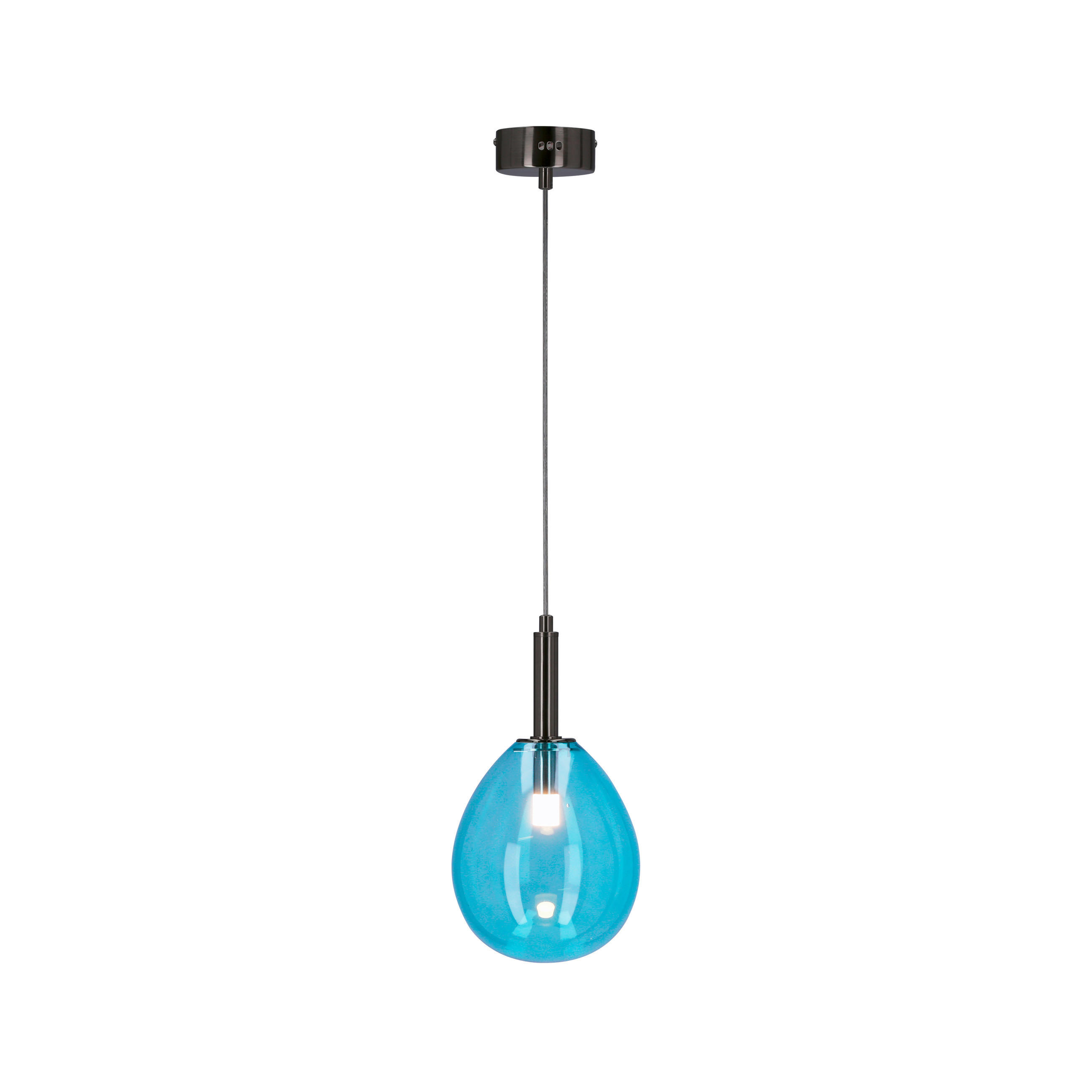 LED-HÄNGLAMPA Lukka 18/18/115 cm  - ljusblå/kromfärg, Design, metall/glas (18/18/115cm)