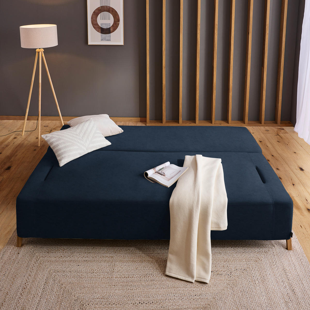 SCHLAFSOFA in Holz, Textil Dunkelblau  - Naturfarben/Dunkelblau, Design, Holz/Textil (211/88/102cm) - Niels Andersson