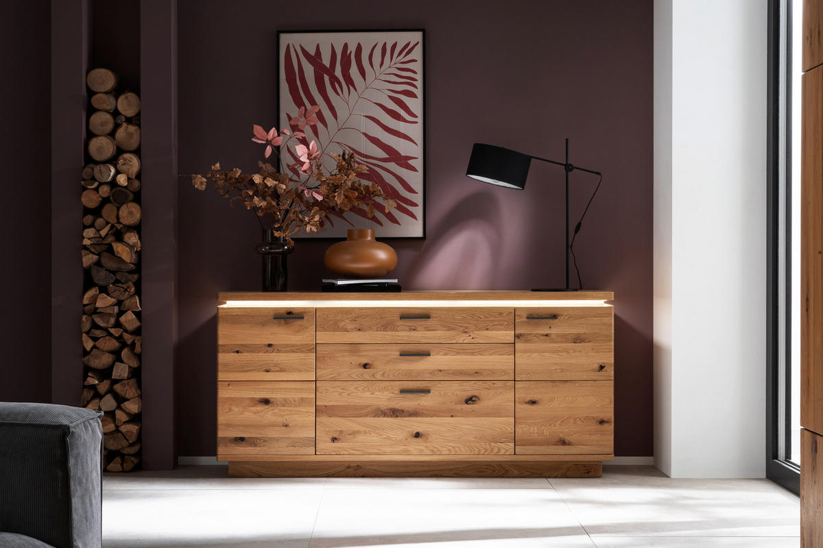 KOMODA, barve hrasta  - barve hrasta/antracit, Natur, kovina/leseni material (180/84/44cm) - Linea Natura