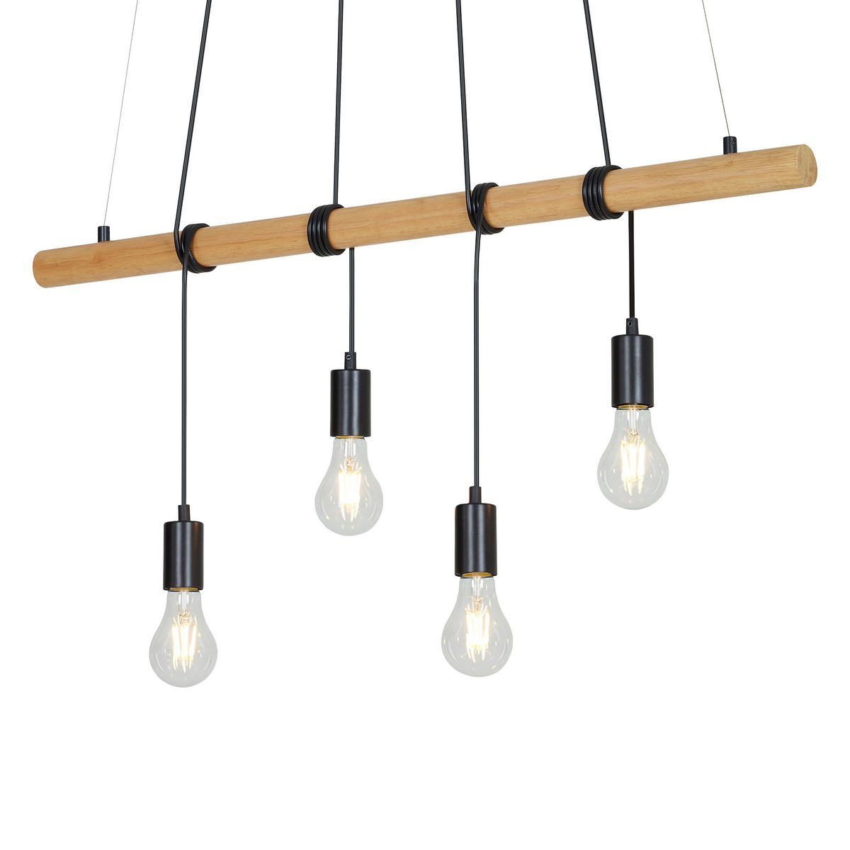 STROPNÍ ZÁVĚSNÉ SVÍTIDLO, 90/150 cm  - černá, Design, kov/dřevo (90/150cm)