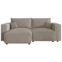 ECKSOFA Beige Cord Zierkissen, Rückenkissen, Schlaffunktion, Rücken echt  - Beige/Schwarz, MODERN, Kunststoff/Textil (153/250cm) - Xora