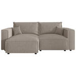 ECKSOFA Beige Cord Zierkissen, Rückenkissen, Schlaffunktion, Rücken echt  - Beige/Schwarz, MODERN, Kunststoff/Textil (153/250cm) - Xora