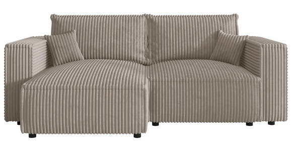ECKSOFA Beige Cord Zierkissen, Rückenkissen, Schlaffunktion, Rücken echt  - Beige/Schwarz, MODERN, Kunststoff/Textil (153/250cm) - Xora