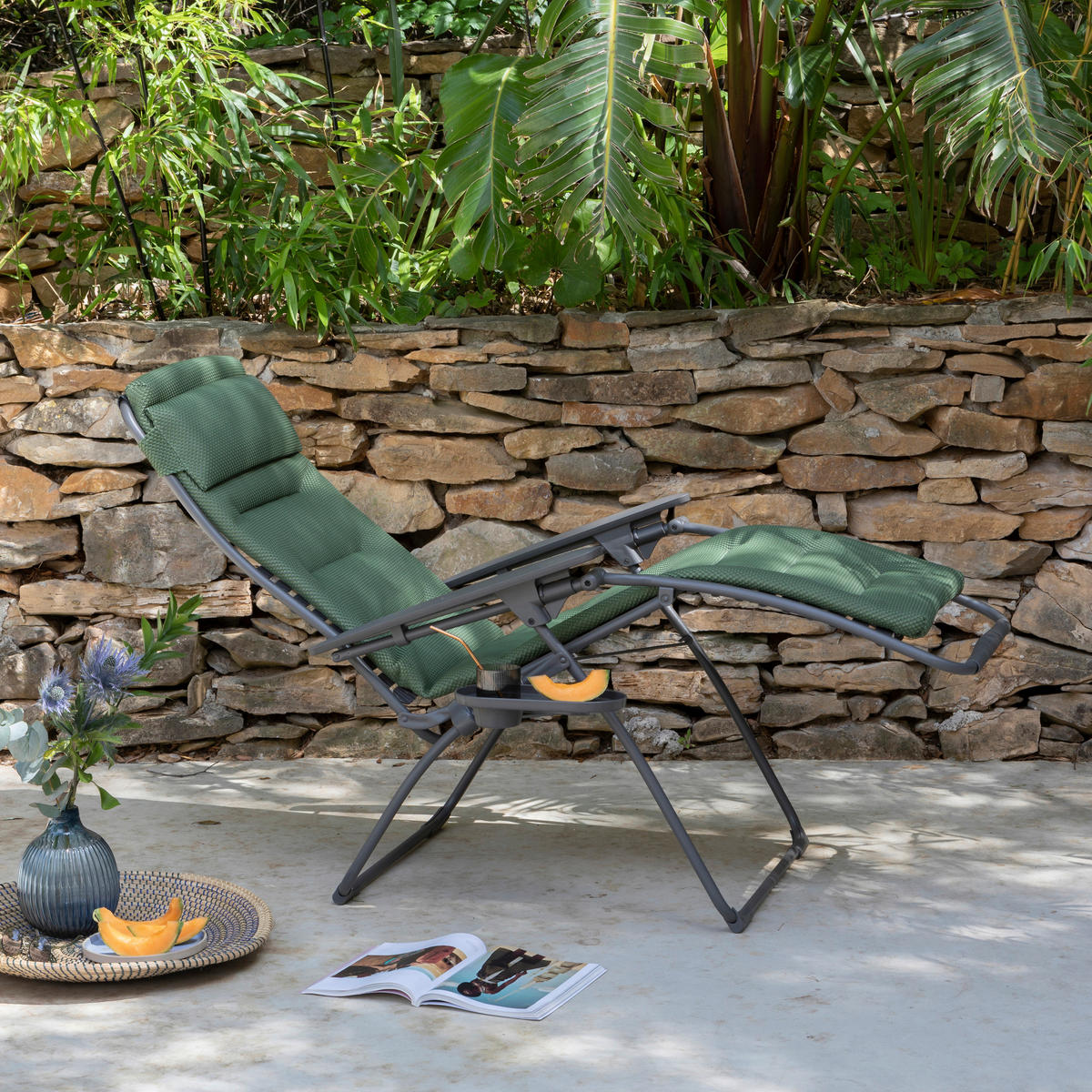 GARTEN-RELAXSESSEL Stahl  - Titanfarben/Olivgrün, Basics, Kunststoff/Textil (71/115/88cm) - Lafuma Mobilier