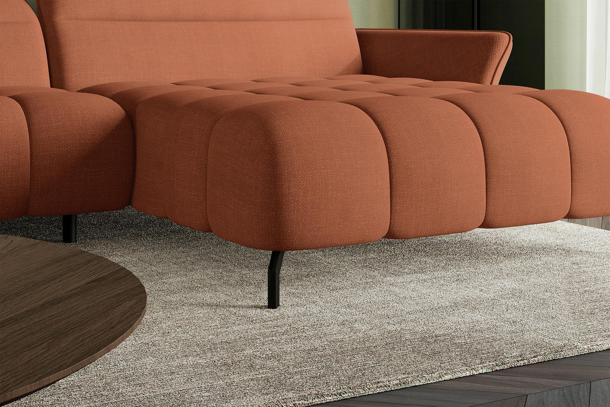 ECKSOFA Rostfarben Flachgewebe Rücken echt, Kopfteilverstellung, Sitztiefenverstellung  - Rostfarben/Schwarz, KONVENTIONELL, Textil/Metall (272/175cm) - Carryhome