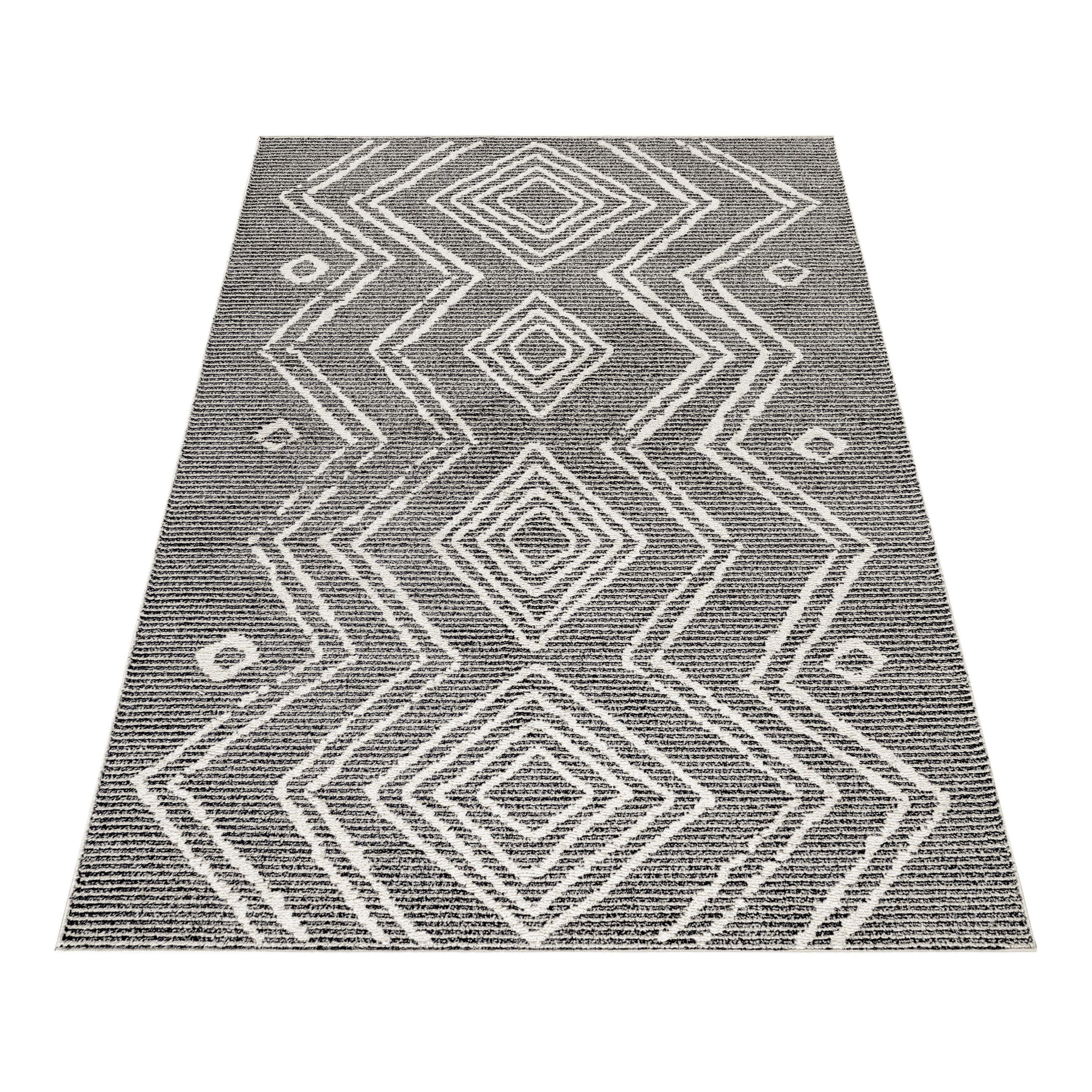 Thumbnail - Novel Webteppich Tasa, Schwarz, Textil, Raute, rechteckig, 140x200 cm, Oeko-Tex® Standard 100, für Fußbodenheizung geeig...