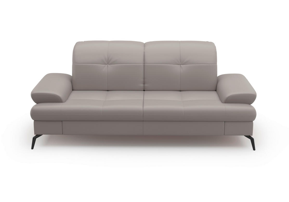 3-SITZER-SOFA in Echtleder Hellgrau  - Hellgrau/Schwarz, Konventionell, Leder/Metall (212/90/122cm) - Sit & More