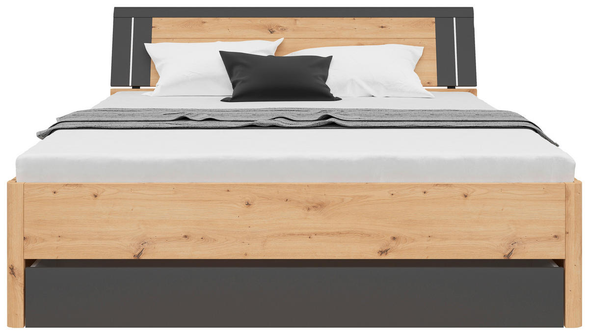 STAURAUMBETT 180/200 cm  in Graphitfarben, Eiche Artisan  - Graphitfarben/Eiche Artisan, KONVENTIONELL, Holzwerkstoff (180/200cm)