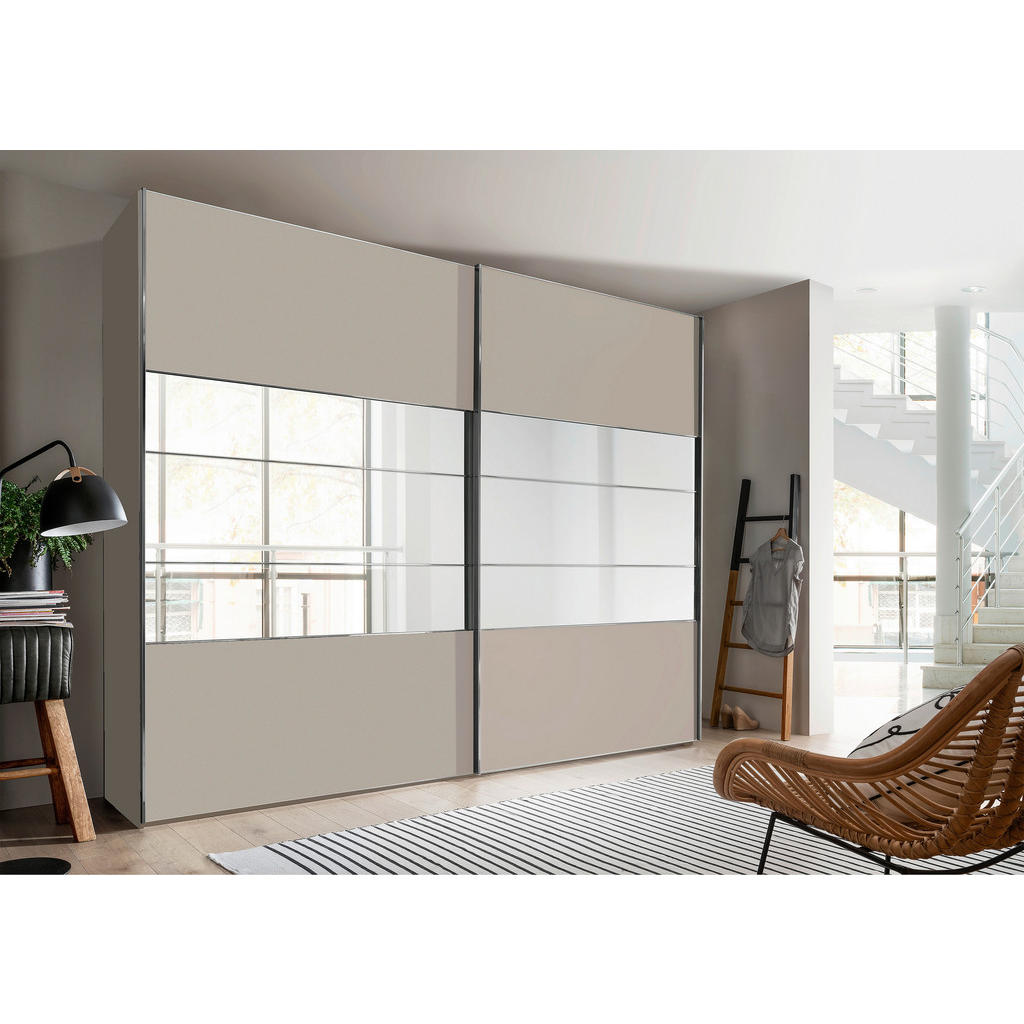 Thumbnail - Voleo Schwebetürenschrank, Champagner, Metall, 9 Fächer, 2 Schubladen, 250x236x67 cm, ISO 9001, Goldenes M, Made in Germ...