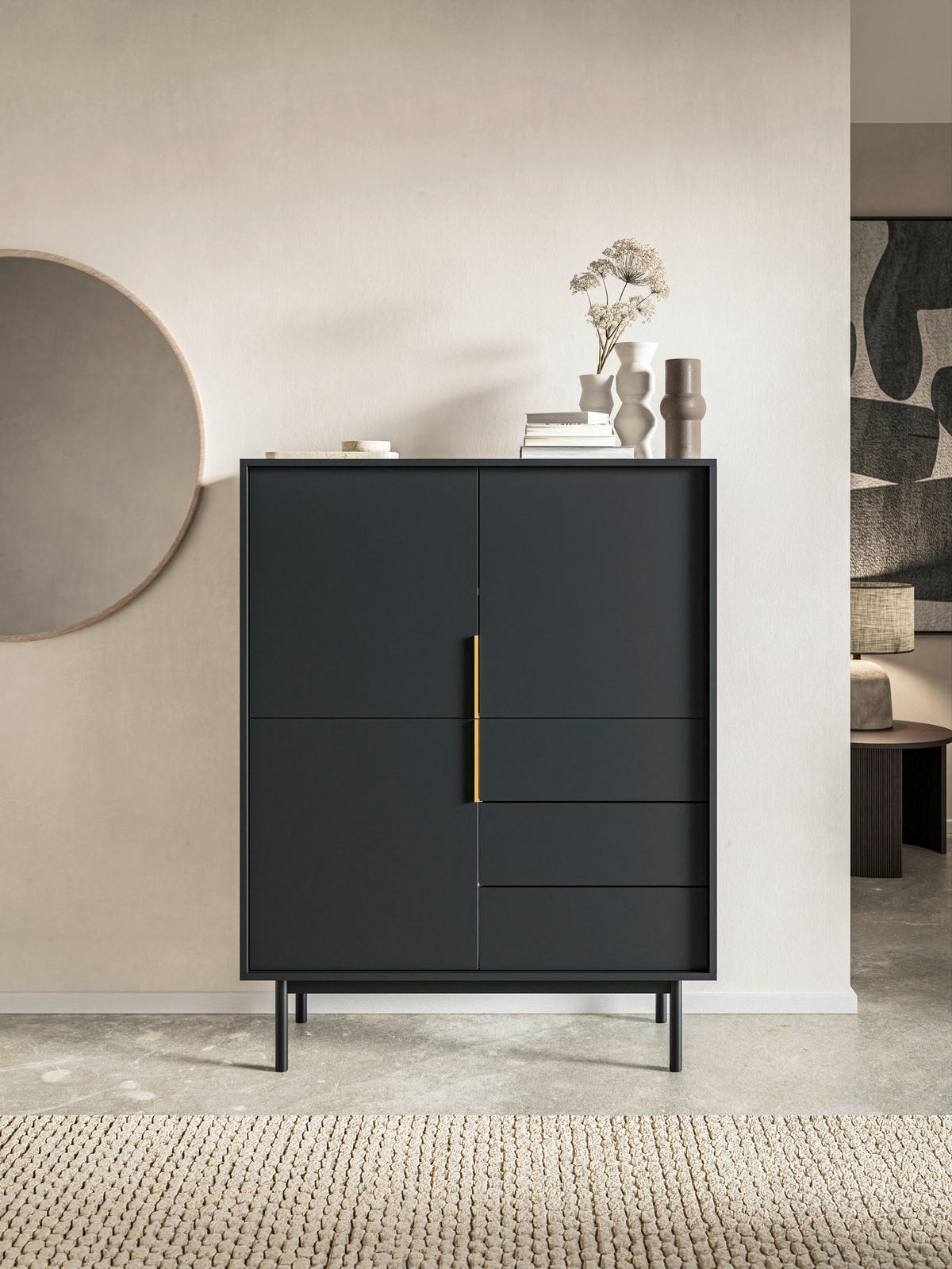 HIGHBOARD Viva  in 104/139,5/39 cm  - Goldfarben/Schwarz, Design, Holz/Holzwerkstoff (104/139,5/39cm) - Boxxx