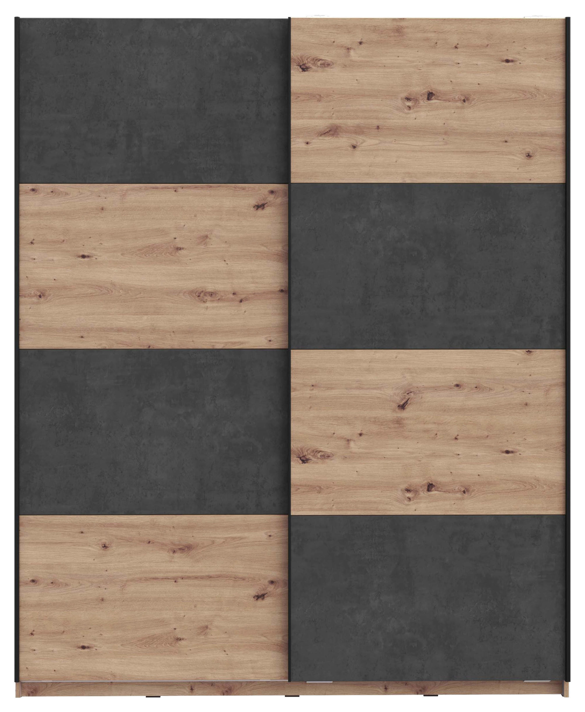 SCHWEBETÜRENSCHRANK 2-türig Dunkelgrau, Eiche Artisan  - Dunkelgrau/Eiche Artisan, Design, Holzwerkstoff/Kunststoff (170/210/61cm) - Carryhome