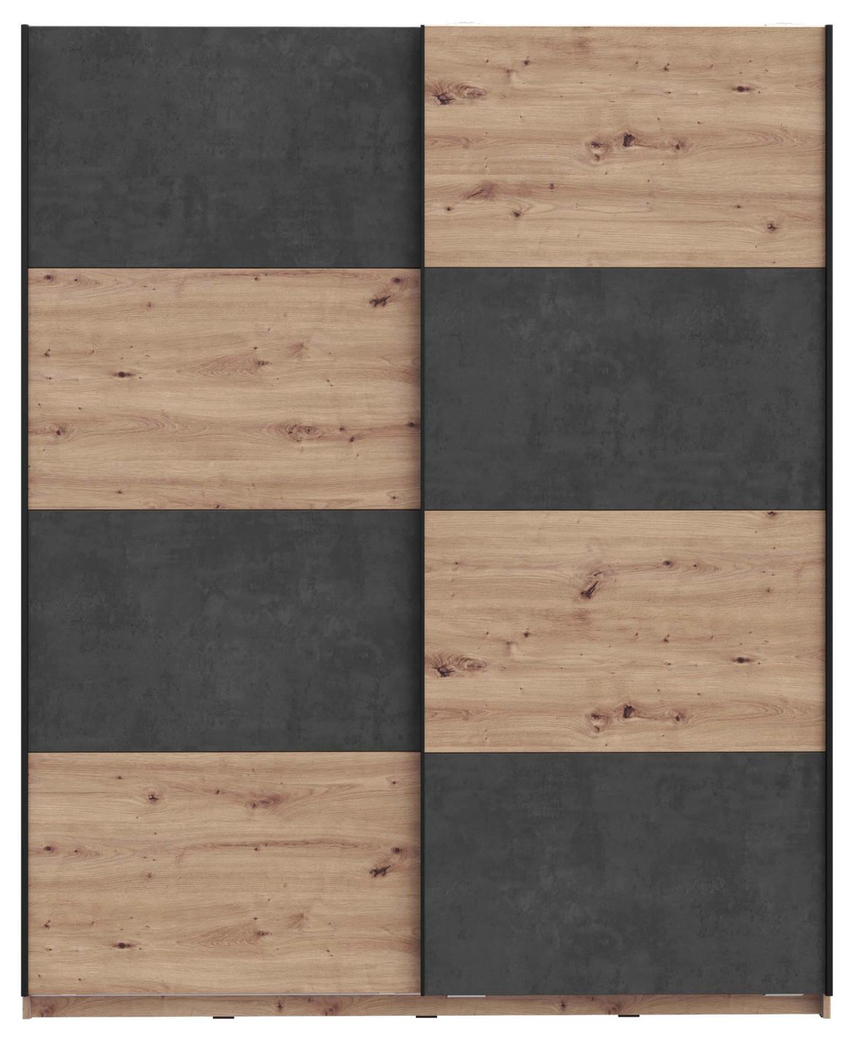 OMARA Z DRSNIMI VRATI, temno siva, hrast artisan  - temno siva/črna, Design, kovina/leseni material (170/210/61cm) - Carryhome