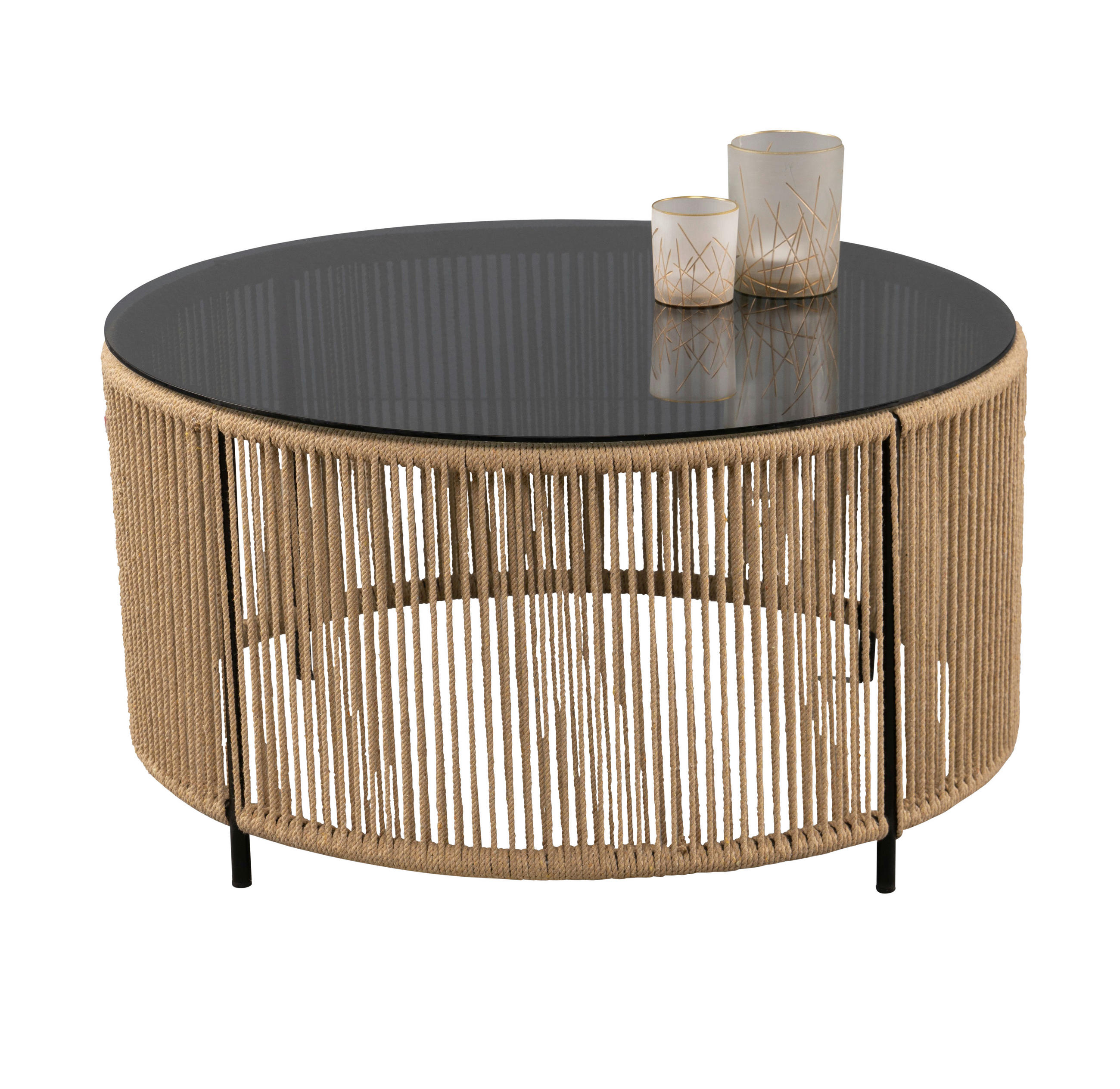 COUCHTISCH Sicherheitsglas 75/75/40 cm rund Grau, Naturfarben, Schwarz  - Schwarz/Naturfarben, Trend, Glas/Textil (75/75/40cm) - Boxxx