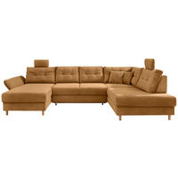 WOHNLANDSCHAFT Goldfarben Cord  - Goldfarben/Naturfarben, MODERN, Holz/Textil (176/338-352/206cm) - Livetastic