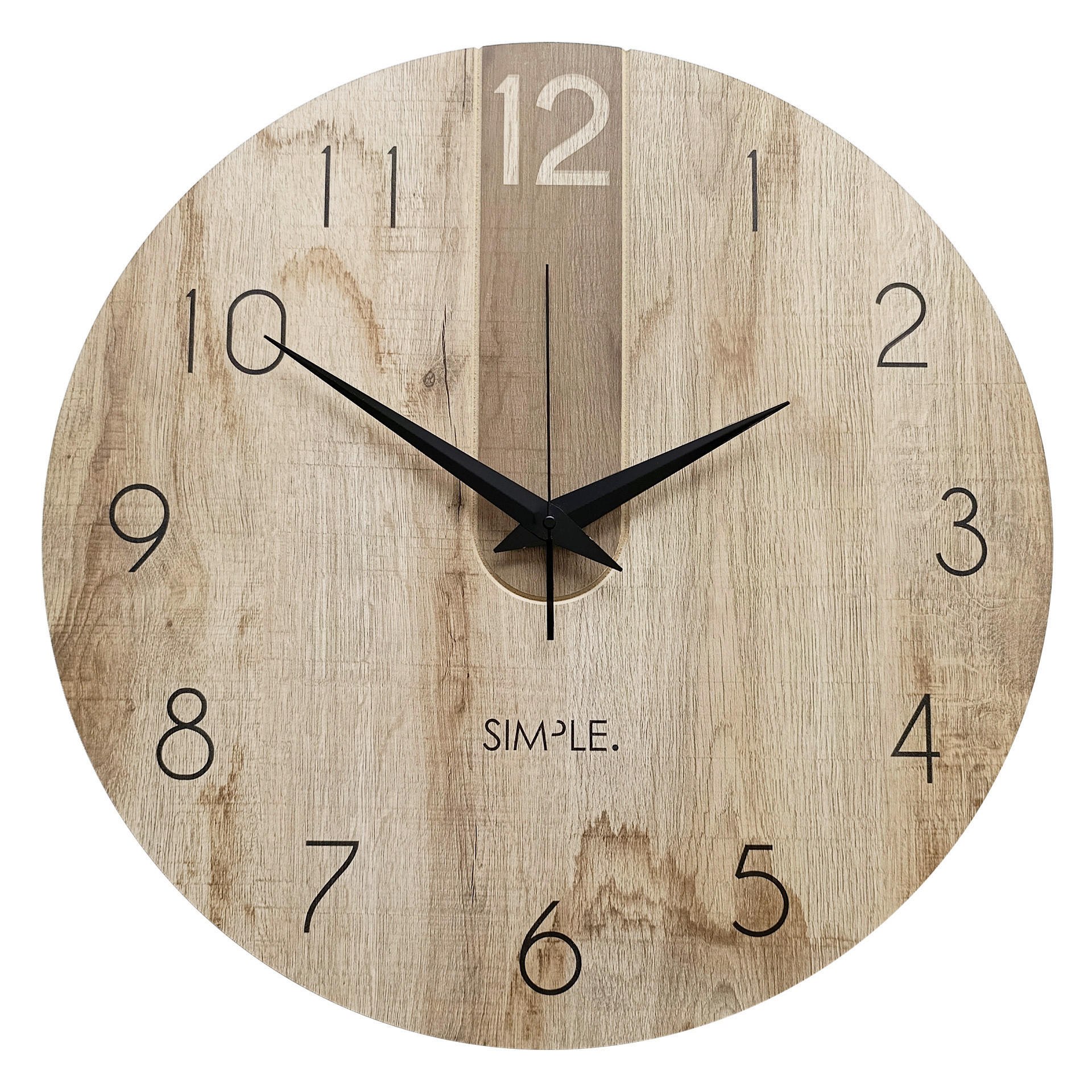 WANDUHR - Schwarz, Eichefarben  - Eichefarben/Schwarz, Basics, Holz/Kunststoff (57cm)