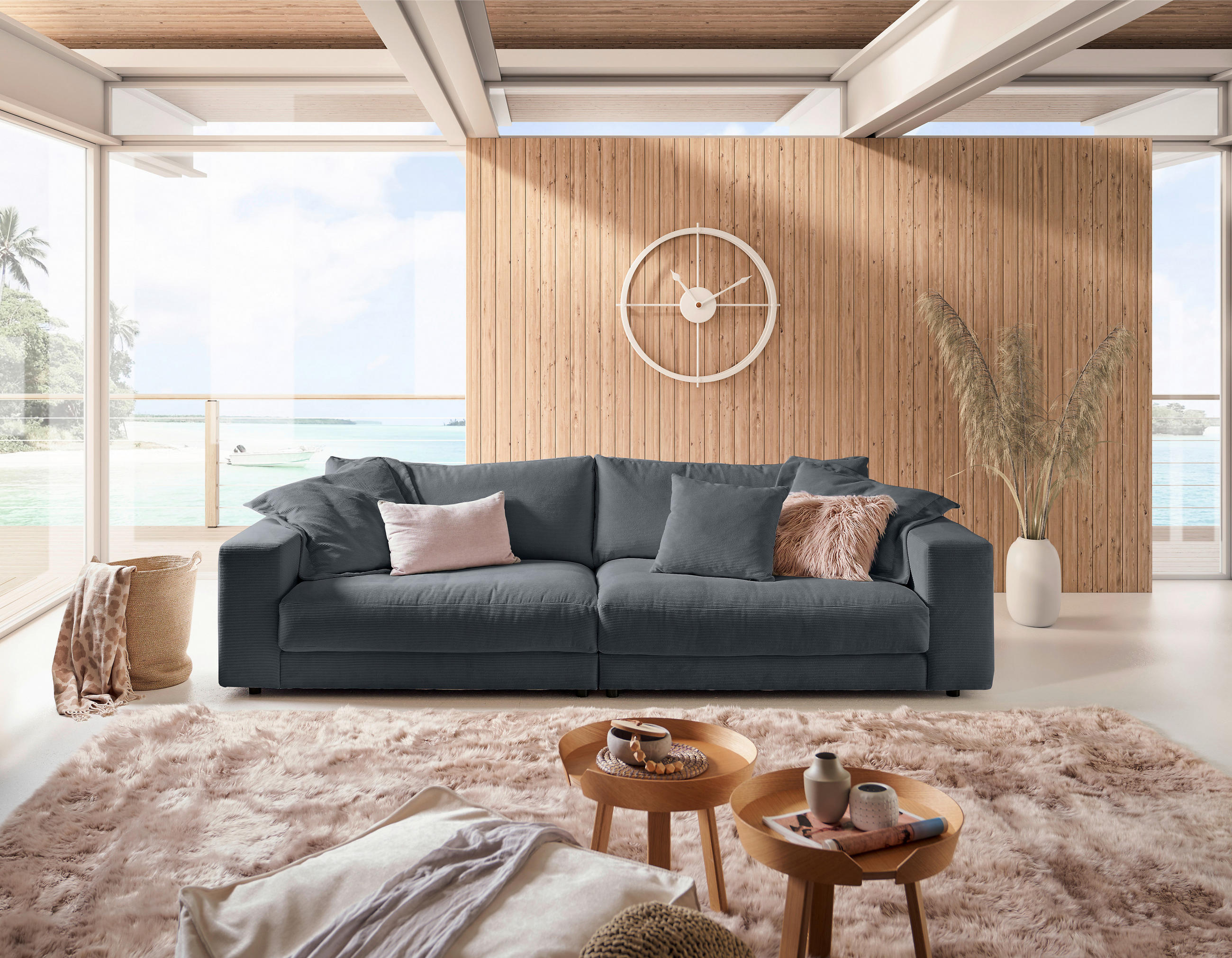 MEGASOFA in Feincord Anthrazit  - Anthrazit/Schwarz, Design, Kunststoff/Textil (290/86/127cm) - Pure Home Lifestyle