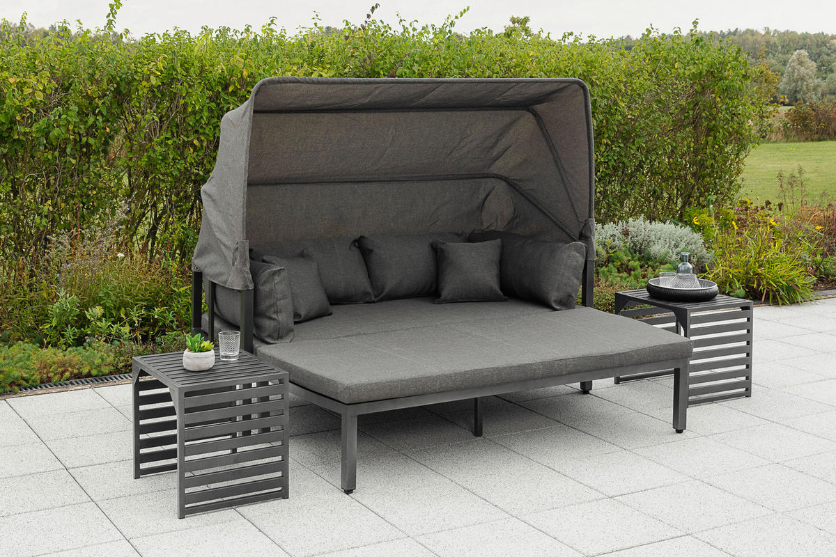 LOUNGEGARNITUR Aluminium  - Graphitfarben/Grau, KONVENTIONELL, Textil/Metall (175/148/80cm) - Gardenson