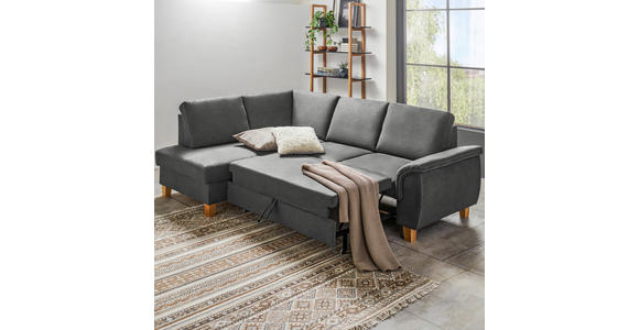 ECKSOFA in Flachgewebe Hellgrau  - Eichefarben/Hellgrau, Design, Holz/Textil (185/253cm) - Cantus