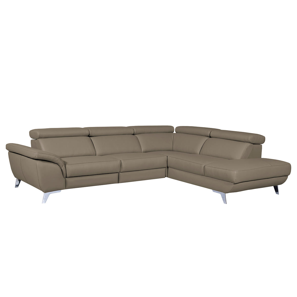 ECKSOFA Echtleder Taupe  - Taupe/Silberfarben, Design, Leder/Metall (228/283cm) - Livetastic