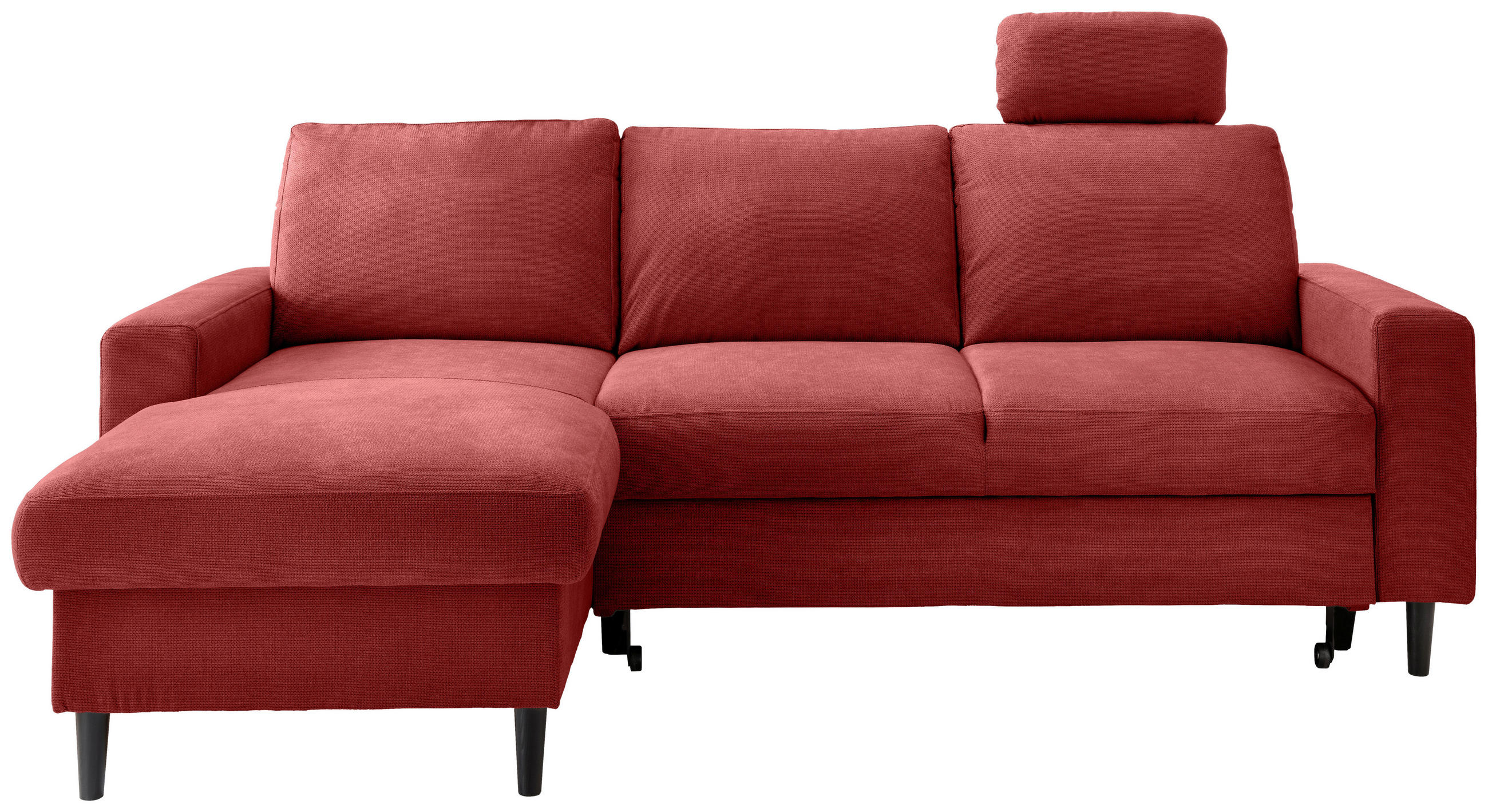 ECKSCHLAFSOFA in Chenille Rot - Rot/Schwarz, Modern, Holz/Textil (147/234cm) - Livetastic