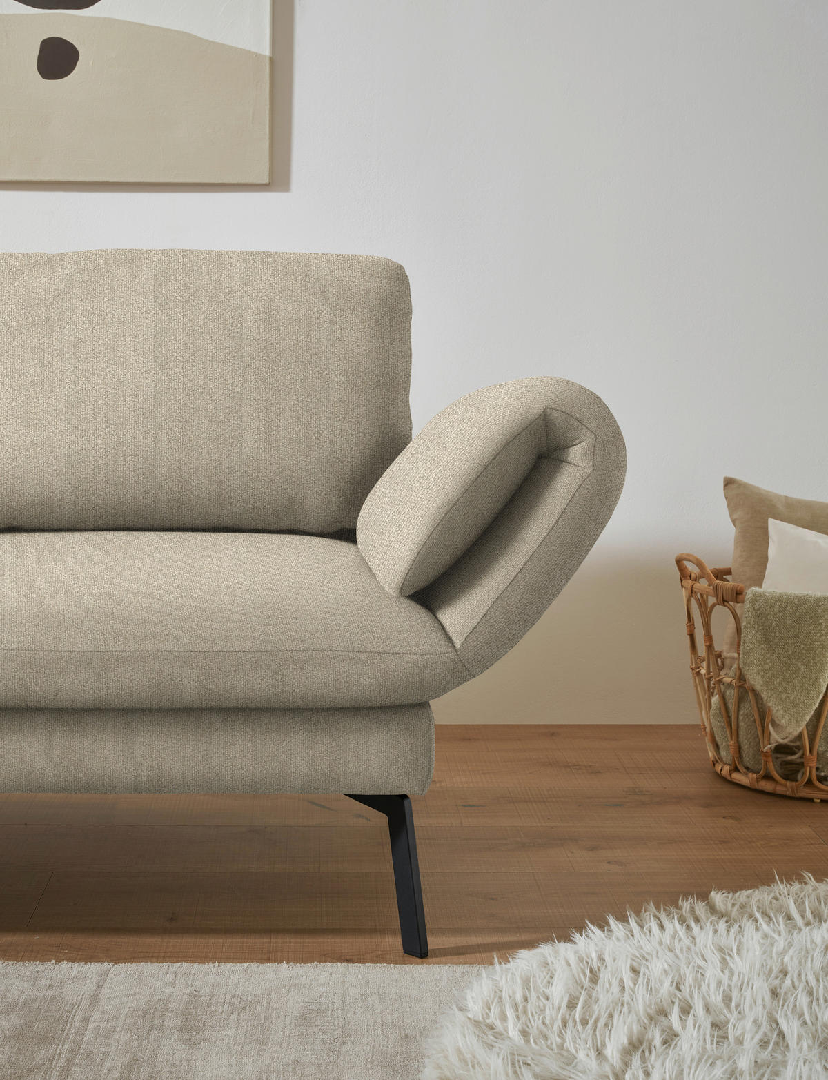 ECKSOFA  in Flachgewebe Beige  175-224/255-365 cm  - Beige/Schwarz, Design, Textil/Metall (175-224/255-365cm) - Dieter Knoll