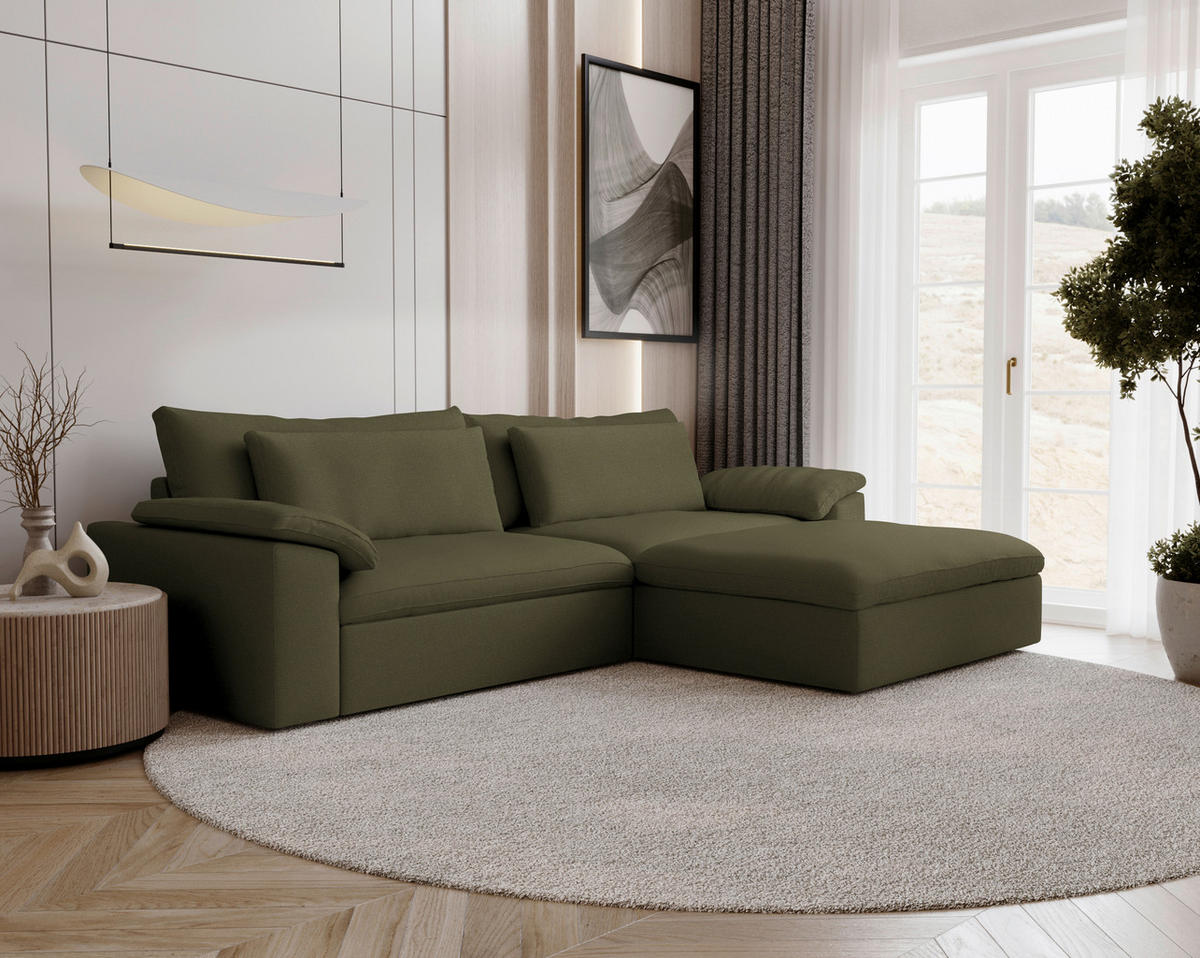 ECKSOFA  Chenille Grün  - Schwarz/Grün, Modern, Kunststoff/Textil (306/198cm) - Carryhome