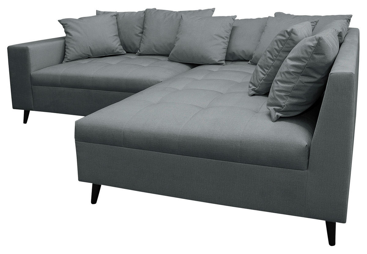 Ecksofa inkl. Hocker Dunkelgrau Mikrofaser  - Dunkelgrau/Schwarz, Design, Holz/Textil (247/174cm) - MID.YOU