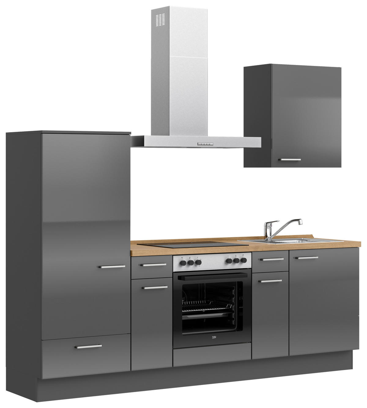 KÜCHENBLOCK Flash 240 cm  in Eichefarben, Schieferfarben  - Schieferfarben/Edelstahlfarben, MODERN, Holzwerkstoff/Metall (240cm) - Nobilia