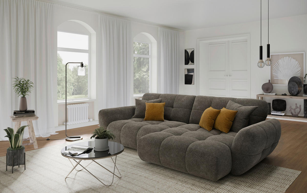 ECKSOFA NIVO Graubraun Chenille Rücken echt  - Graubraun/Schwarz, MODERN, Kunststoff/Textil (312/175cm) - Livetastic