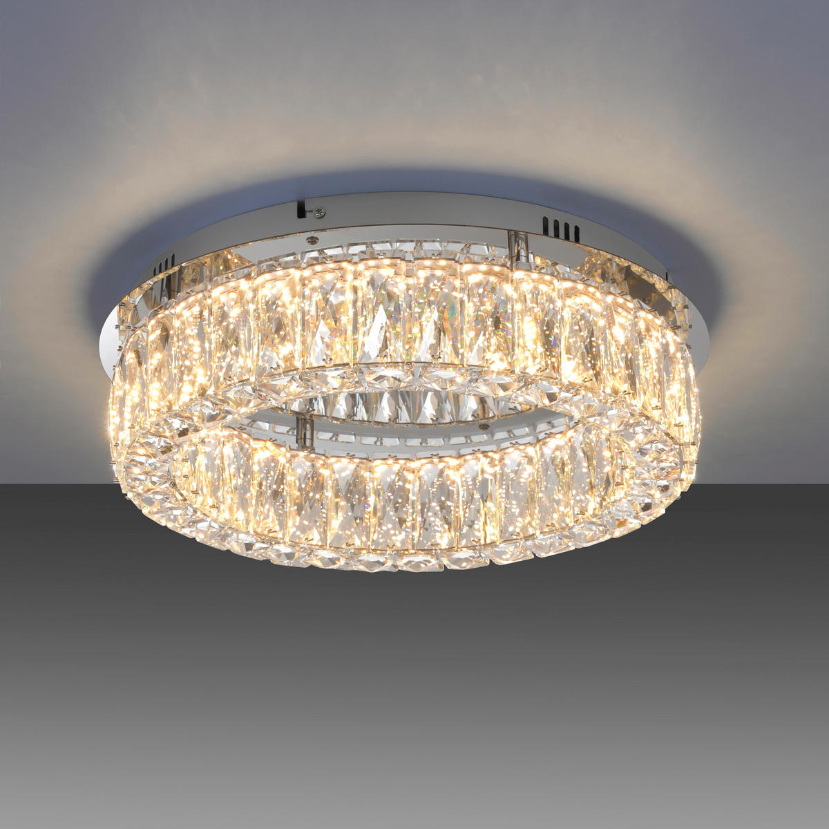 LED PLAFONJERA - boja hroma, Dizajnerski, staklo/metal (40/40/12,1cm)
