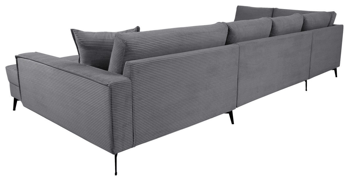 WOHNLANDSCHAFT ZERO Dunkelgrau Cord  - Dunkelgrau/Schwarz, Trend, Textil/Metall (195/362/173cm) - Livetastic