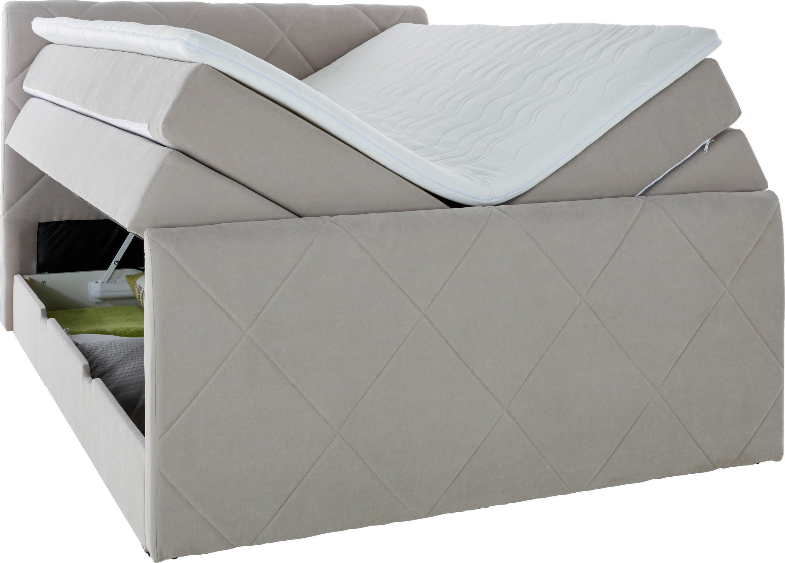 Thumbnail - Xora Boxspringbett, Grau, Textil, H3, 7-Zonen, Höhe ca. 18 cm, 160x200 cm, Bettkasten, Matratze, gepolstertes Kopfteil, ...