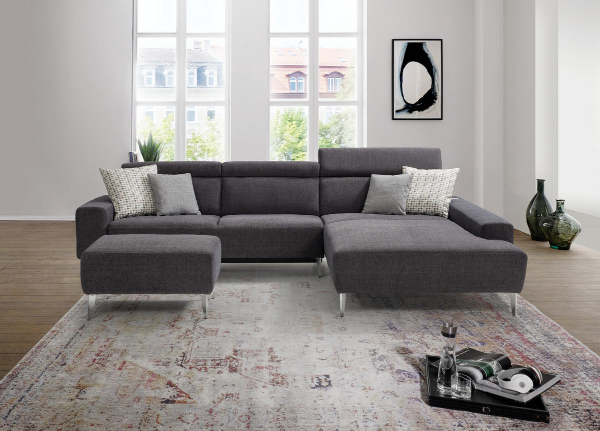ECKSOFA Braun Webstoff  - Alufarben/Braun, Design, Textil/Metall (205/308cm) - Sedda