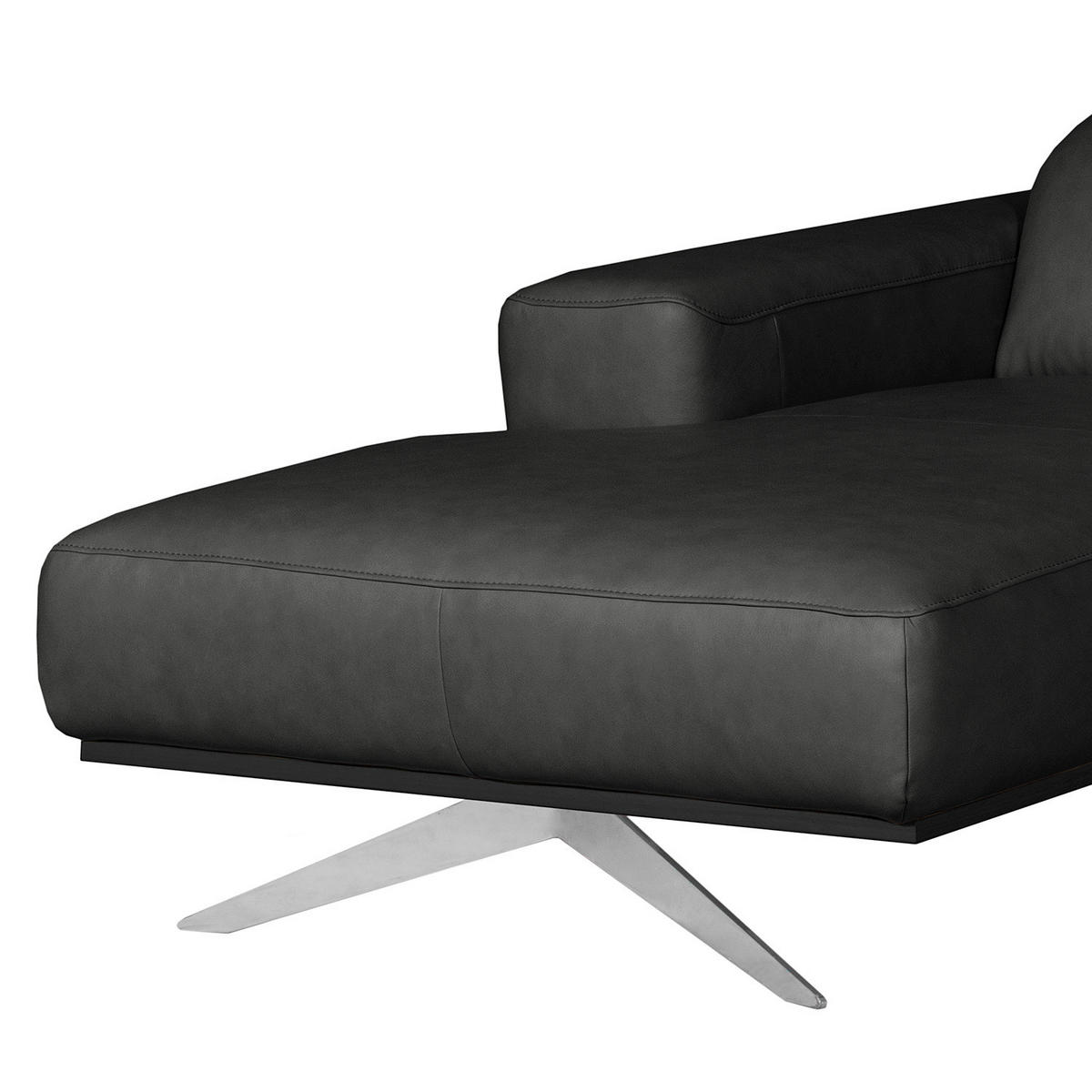ECKSOFA  in Echtleder Schwarz  187/295 cm  - Chromfarben/Schwarz, Design, Leder/Metall (187/295cm) - Livetastic
