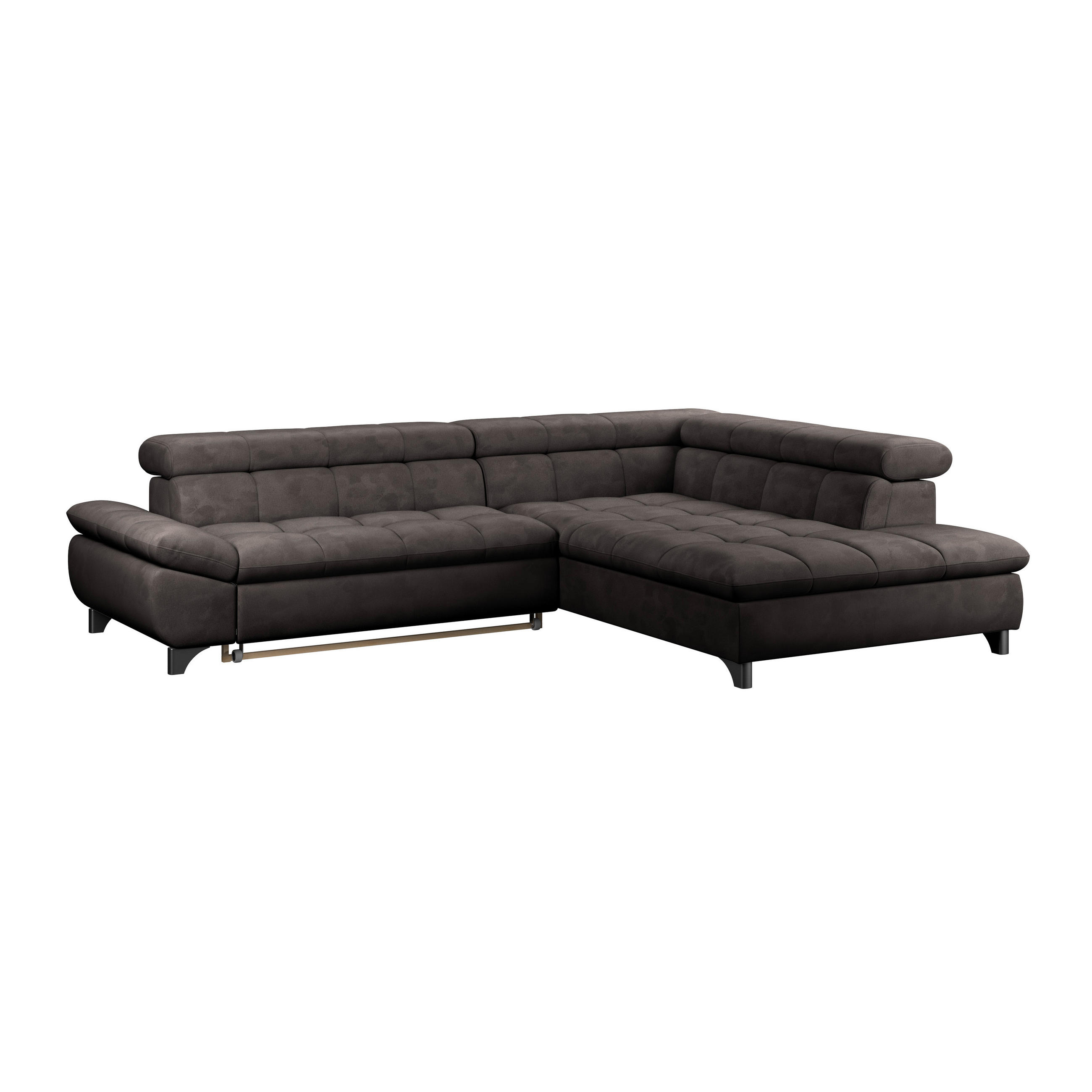 ECKSOFA Graubraun Chenille  - Chromfarben/Graubraun, KONVENTIONELL, Textil/Metall (312/234cm) - Livetastic