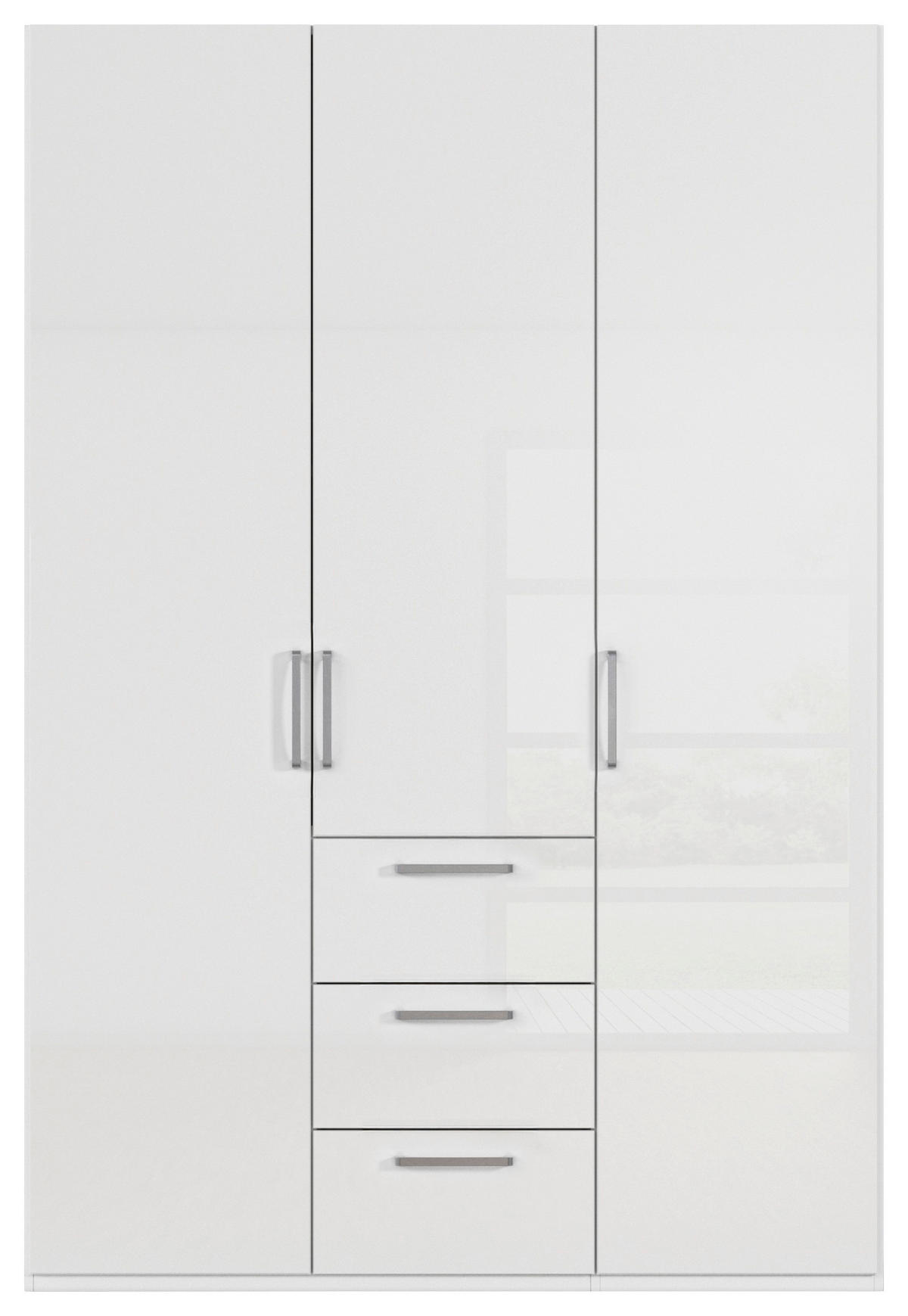 DREHTÜRENSCHRANK 151/235/61 cm,  in Weiß, Weiß Hochglanz, 3-türig  - Edelstahlfarben/Weiß Hochglanz, Basics, Holzwerkstoff/Metall (151/235/61cm) - Novel