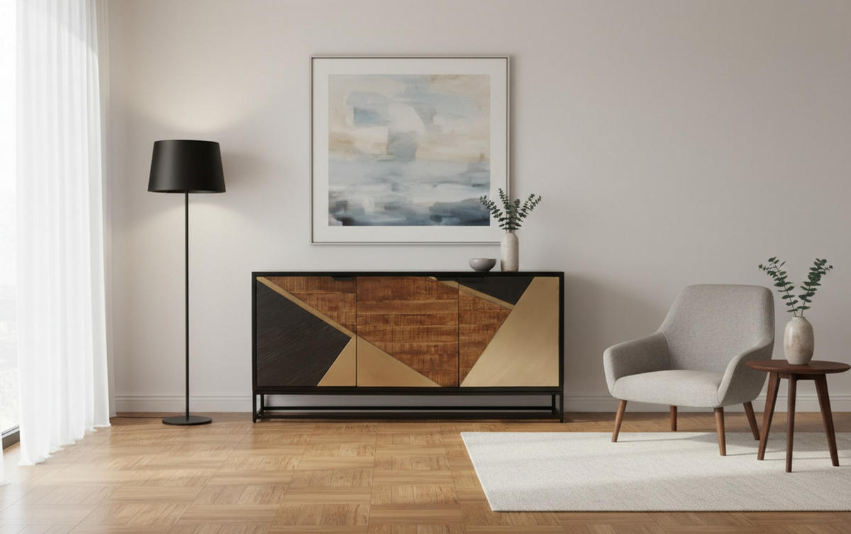 SIDEBOARD  in 160/78/42 cm  - Goldfarben/Schwarz, Design, Holz/Metall (160/78/42cm) - Livetastic