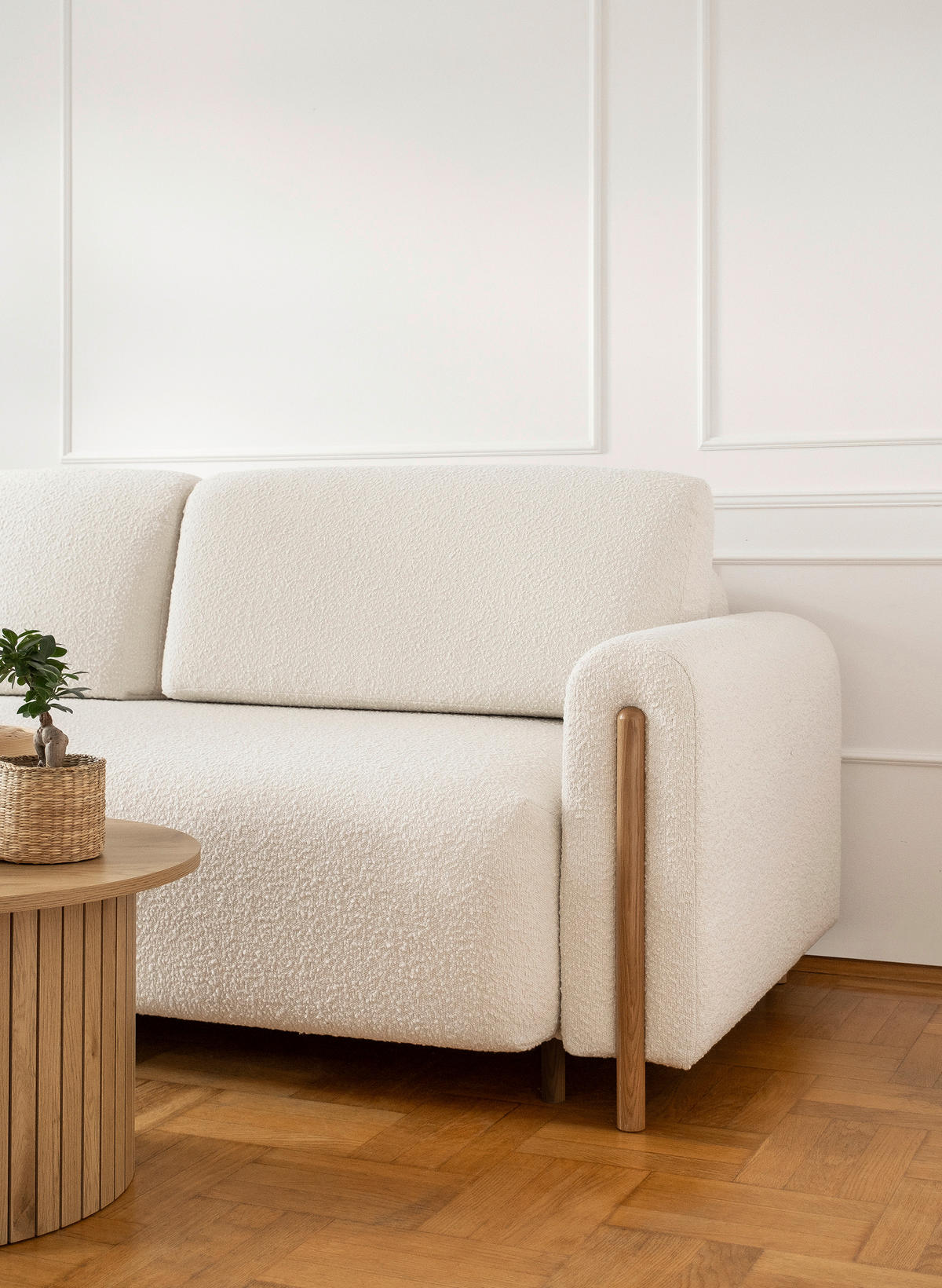 SCHLAFSOFA in Bouclé Creme, Naturfarben  - Eichefarben/Creme, Design, Holz/Textil (244/97/97cm) - MID.YOU