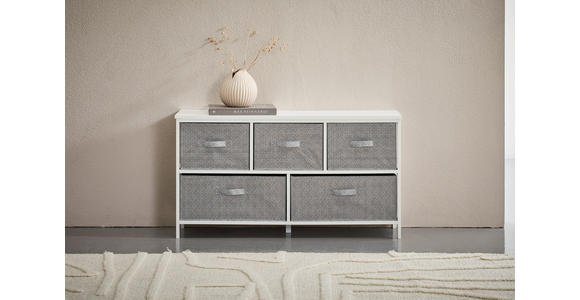 KOMMODE , 101/55/30 cm, 5 Schublade(n)  - Weiß/Grau, Basics, Karton/Holz (101/55/30cm) - Carryhome
