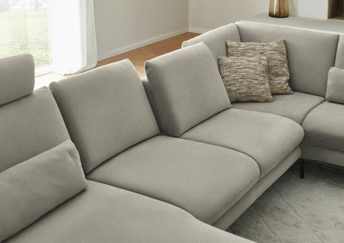 WOHNLANDSCHAFT Chenille, Flachgewebe Greige  - Greige/Schwarz, Design, Textil/Metall (180/344/208cm) - Dieter Knoll