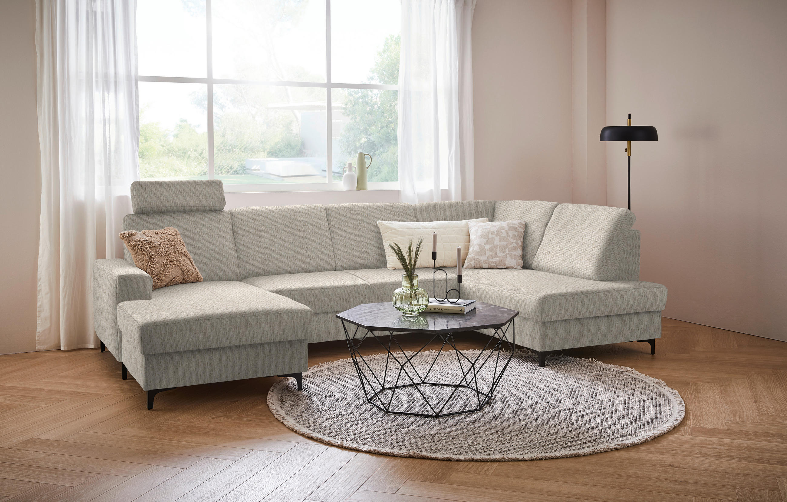 SOFFA i vävt tyg beige  - beige/svart, Klassisk, metall/textil (167/317/185cm) - Livetastic