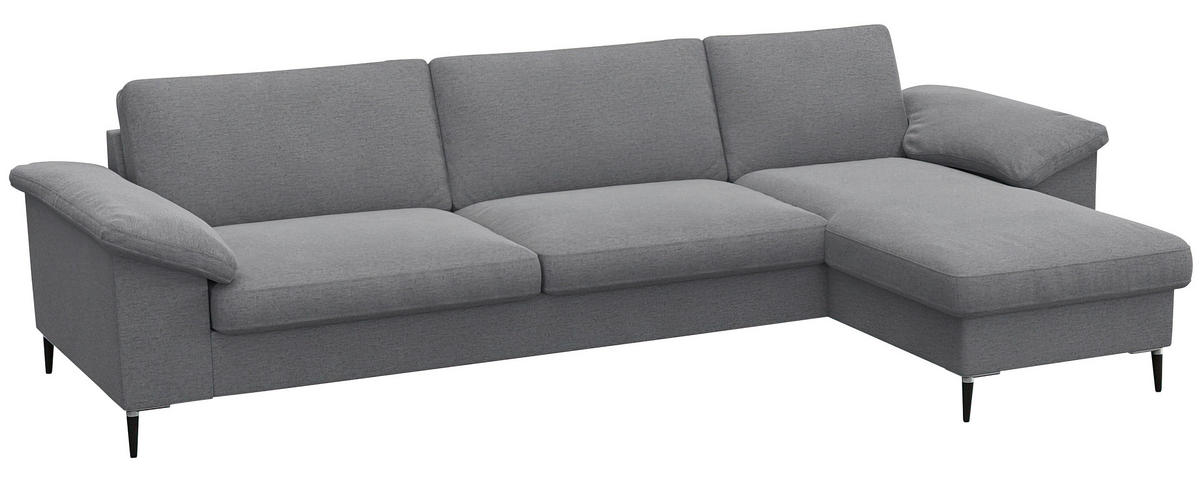 ECKSOFA Grau Flachgewebe  - Schwarz/Alufarben, Design, Textil/Metall (274/159cm) - Livetastic