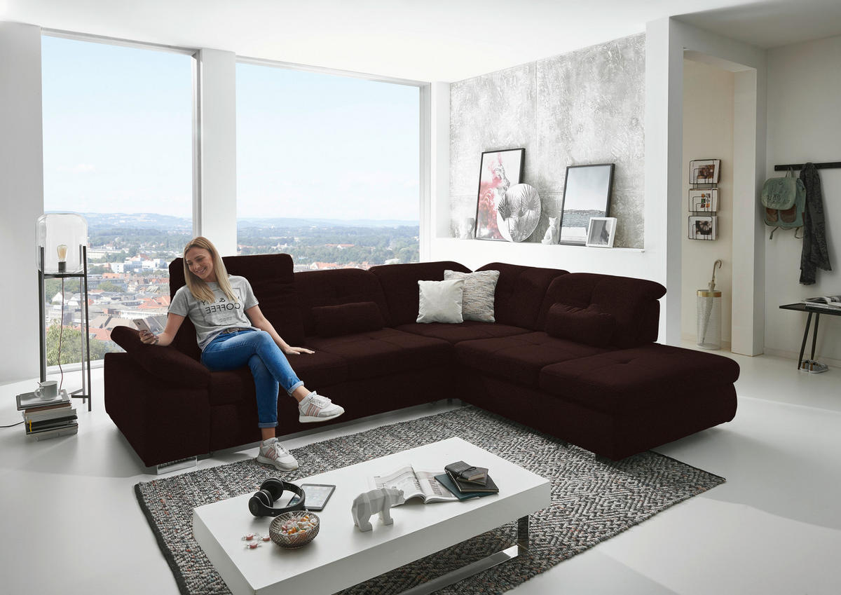 ECKSOFA  in Mikrofaser Braun  312/260 cm  - Chromfarben/Braun, Design, Textil/Metall (312/260cm) - Beldomo Style