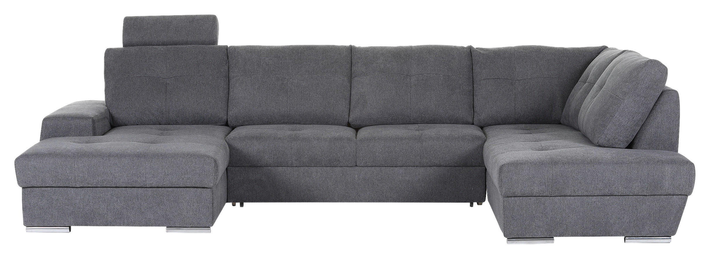 WOHNLANDSCHAFT Dunkelgrau Flachgewebe  - Chromfarben/Dunkelgrau, KONVENTIONELL, Kunststoff/Textil (180/338/217cm) - Hom`in