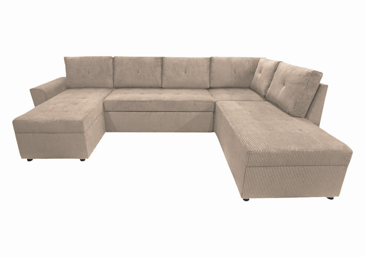WOHNLANDSCHAFT in Cord Taupe  - Taupe/Schwarz, Design, Kunststoff/Textil (155/297/212cm) - MID.YOU