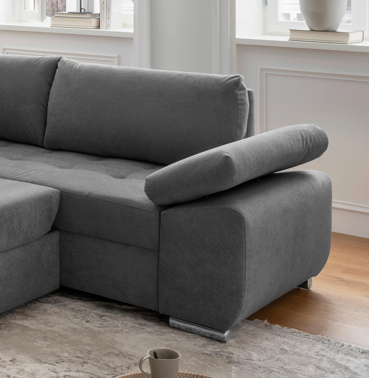 WOHNLANDSCHAFT Anthrazit Mikrofaser  - Chromfarben/Anthrazit, KONVENTIONELL, Textil/Metall (157/305/219cm) - Livetastic