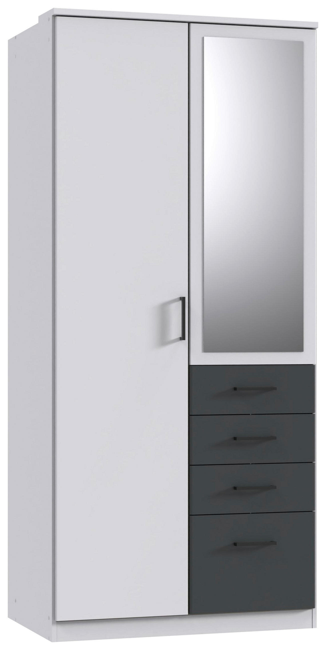 KLEIDERSCHRANK Graphitfarben, Weiss  - Weiss/Schwarz, Konventionell, Glas/Holzwerkstoff (90/199/58cm) - Boxxx