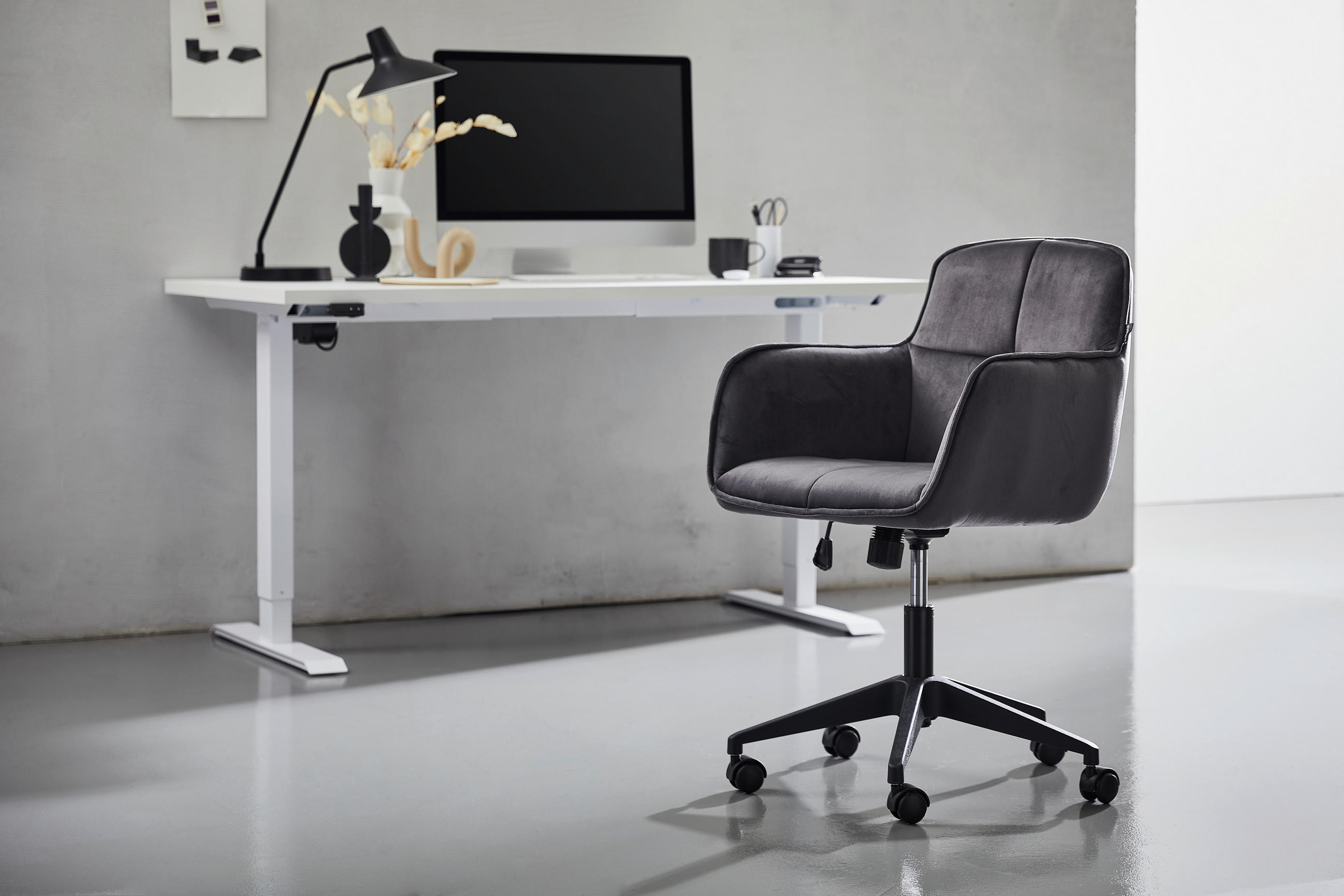 DREHSTUHL  in Samt Schwarz, Dunkelgrau  - Dunkelgrau/Schwarz, MODERN, Kunststoff/Textil (60/80-90/62cm) - Livetastic