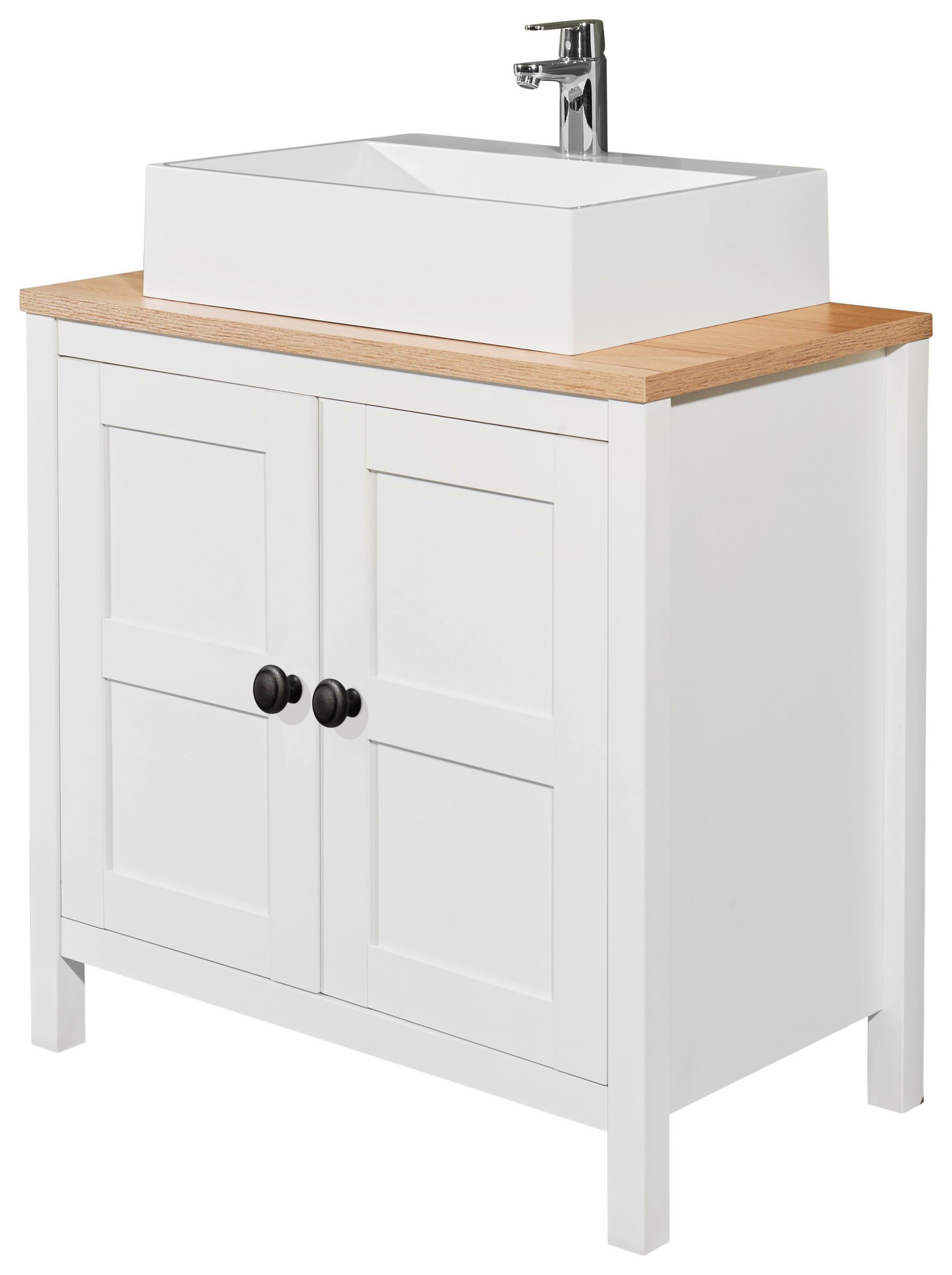 Mască Pentru Lavoar 80/79/47 cm  - alb/stejar San Remo, Romantik / Landhaus, plastic/material pe bază de lemn (80/79/47cm) - Xora